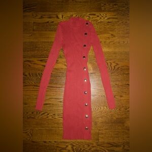 Knitted Elegant Red Button-Down Dress